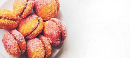 Homemade cookies in the form of peaches. Selective focus. food.の写真素材