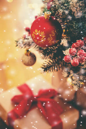 Merry Christmas Holidays greeting card background. Selective focus. nature.の写真素材