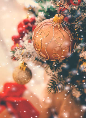 Merry Christmas Holidays greeting card background. Selective focus. nature.の写真素材