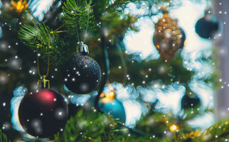 Christmas tree with decorations and gifts. selective focus. happy.