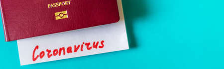 Coronavirus the concept of a ban on flights between countries. International passport. Selective focus. medicineの写真素材
