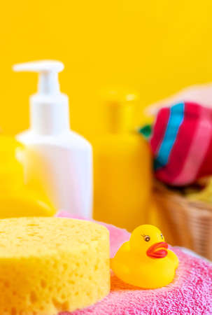Accessories for bathing the baby. Selective focus. nature.