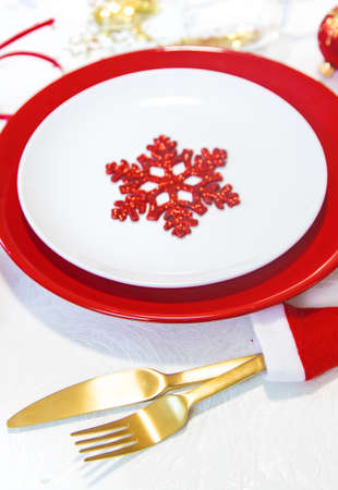 Christmas background table setting and decor. Selective focus. Nature.の写真素材