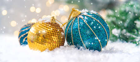 Merry Christmas Holidays greeting card background. Selective focus. nature.