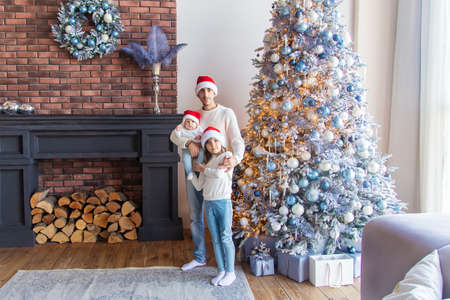 Christmas photo father with child. Selective focus. holiday,の写真素材