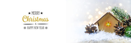 Christmas decor, new year snow house. Selective focus. Holiday.の写真素材