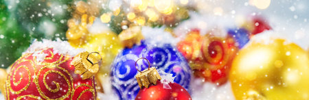 Christmas background and beautiful decor. New Year. Selective focus. Holiday.の写真素材