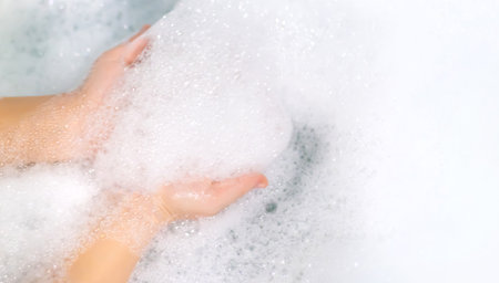 Wash hands thoroughly with soapy water. Selective focus. Hands.
