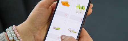 Online ordering of products in the online store. Selective focus. Food.の写真素材