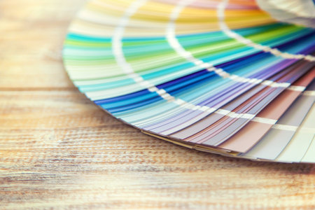 A palette of paints for home renovation. Selective focus. Color.の写真素材