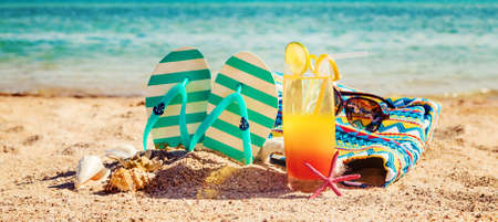 Beach background with a cocktail by the sea. Selective focus. nature.