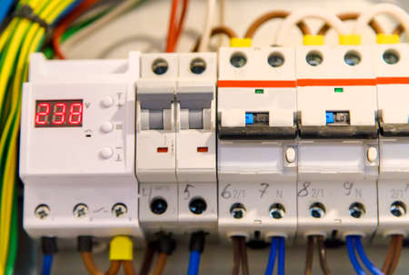 Electric panel in the house. Selective focus. White.の写真素材
