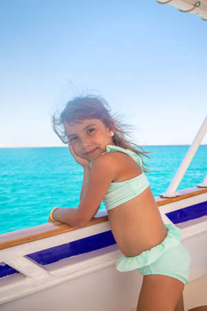 A child on a yacht sailing the sea. Selective focus. nature.の写真素材