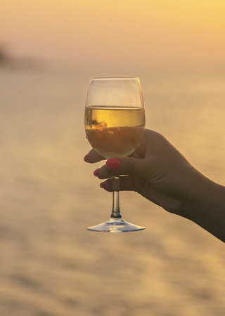 Drink wine by the sea. Selective focus. natureの写真素材
