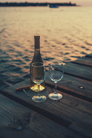 Drink wine by the sea. Selective focus. natureの写真素材