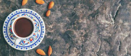 A cup of Turkish coffee and baklava. Selective focus. drink.の写真素材