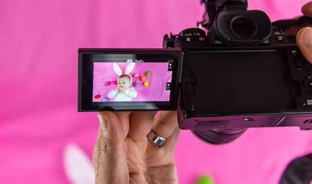 Baby concept to shoot a child on camera. Selective focus. People.
