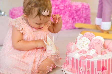 The first year of the baby is a cake. Selective focus. Child.