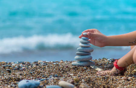 Pebbles are beautiful pebbles on the sea. Selective focus. Nature.の写真素材