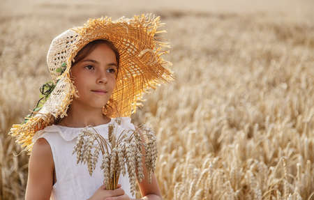 A child in a wheat field. Selective focus. Nature.の写真素材