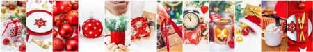 Collage with beautiful Christmas photos. Selective focus. New year.の写真素材