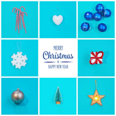 Collage with beautiful Christmas photos. Selective focus. New year.