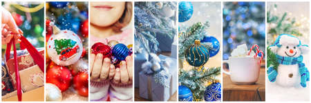 Collage with beautiful Christmas photos. Selective focus. New year.の写真素材