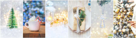 Collage with beautiful Christmas photos. Selective focus. New year.の写真素材