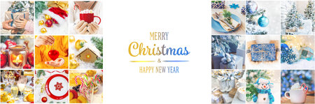 Collage with beautiful Christmas photos. Selective focus. New year.の写真素材