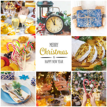 Collage with beautiful Christmas photos. Selective focus. New year.の写真素材