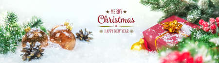 Christmas cards with snow and decor. Selective focus. New year.