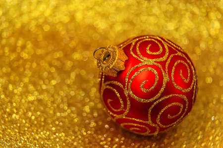 Christmas tree decorations on a shiny background. Vibratory focus. Holiday.の写真素材
