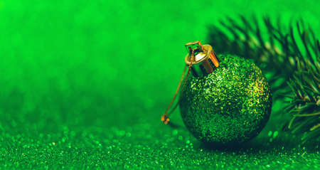 Christmas tree decorations on a shiny background. Vibratory focus. Holiday.の写真素材