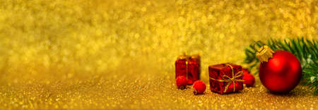Christmas tree decorations on a shiny background. Vibratory focus. Holiday.の写真素材