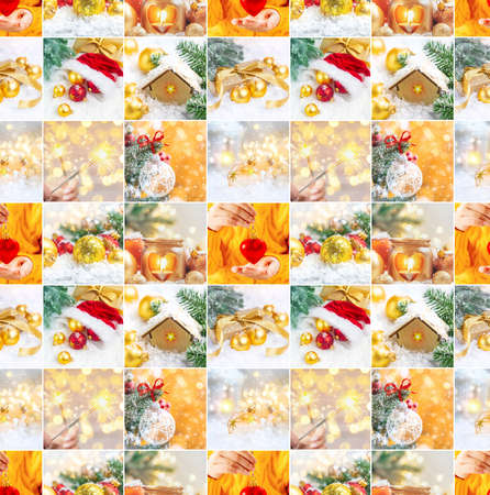 Collage with beautiful Christmas photos. Selective focus. New year.の写真素材