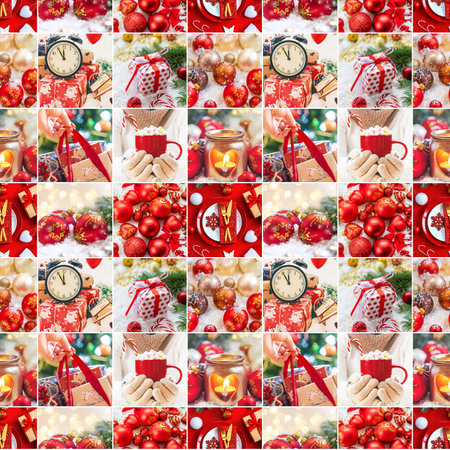 Collage with beautiful Christmas photos. Selective focus. New year.の写真素材