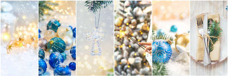 Collage with beautiful Christmas photos. Selective focus. New year.の写真素材