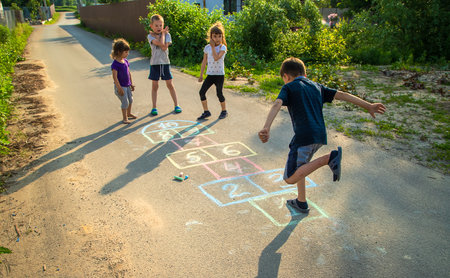 street children's games in classics. Selective focus. nature.の写真素材