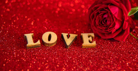 Shiny background with valentine heart. Selective focus. Love.の写真素材