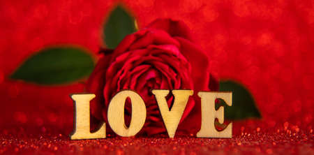 Shiny background with valentine heart. Selective focus. Love.の写真素材