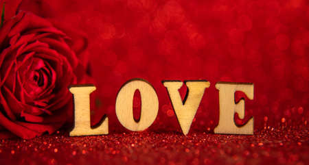 Shiny background with valentine heart. Selective focus. Love.の写真素材