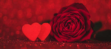 Shiny background with valentine heart. Selective focus. Love.の写真素材