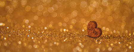 Shiny background with valentine heart. Selective focus. Love.の写真素材