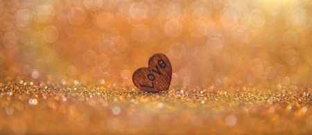 Shiny background with valentine heart. Selective focus. Love.の写真素材
