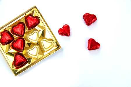 Candy box with hearts isolate. Valentines Day. Selective focus.の写真素材