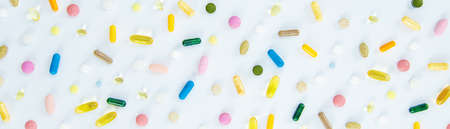 Supplements and vitamins on a white background. selective focus. medicine.の写真素材