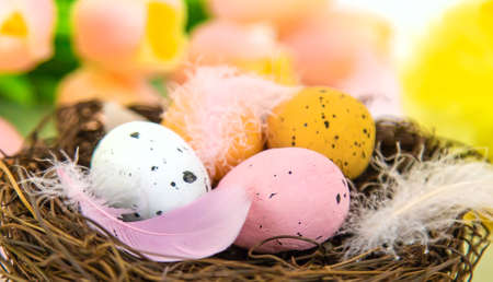 Beautiful Easter decor on a white background. selective focus. holiday.