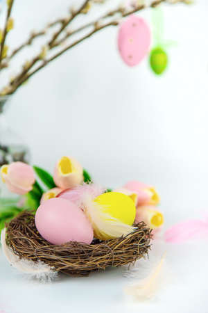 Beautiful Easter decor on a white background. selective focus. holiday.
