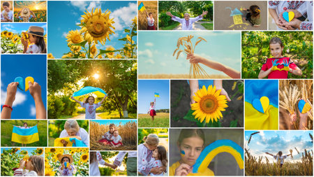 Collage of photos on the theme of Ukraine. Selective focus.の写真素材