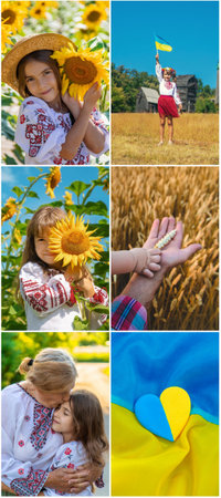 Collage of photos on the theme of Ukraine. Selective focus.の写真素材